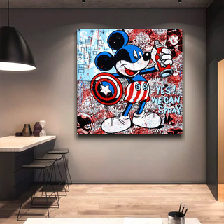 Disney Mickey Mouse Warrior Captain America Graffiti Canvas Wall Art-GraffitiWallArt