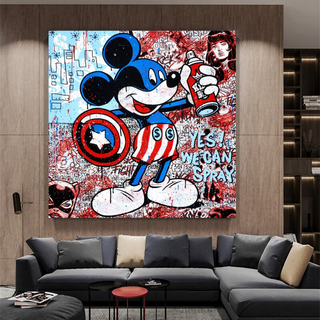 Disney Mickey Mouse Warrior Captain America Graffiti Canvas Wall Art-GraffitiWallArt