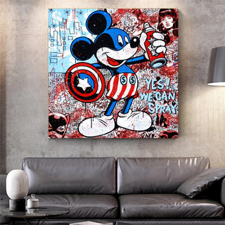 Disney Mickey Mouse Warrior Captain America Graffiti Canvas Wall Art-GraffitiWallArt