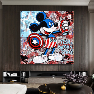 Disney Mickey Mouse Warrior Captain America Graffiti Canvas Wall Art-GraffitiWallArt