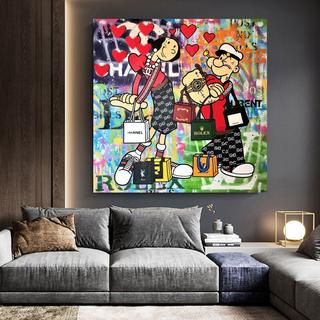 Disney Popeye and Girlfriend Graffiti Canvas Wall Art-GraffitiWallArt