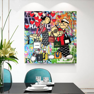 Disney Popeye and Girlfriend Graffiti Canvas Wall Art-GraffitiWallArt