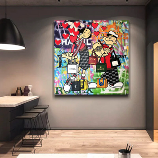 Disney Popeye and Girlfriend Graffiti Canvas Wall Art-GraffitiWallArt