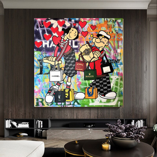 Disney Popeye and Girlfriend Graffiti Canvas Wall Art-GraffitiWallArt