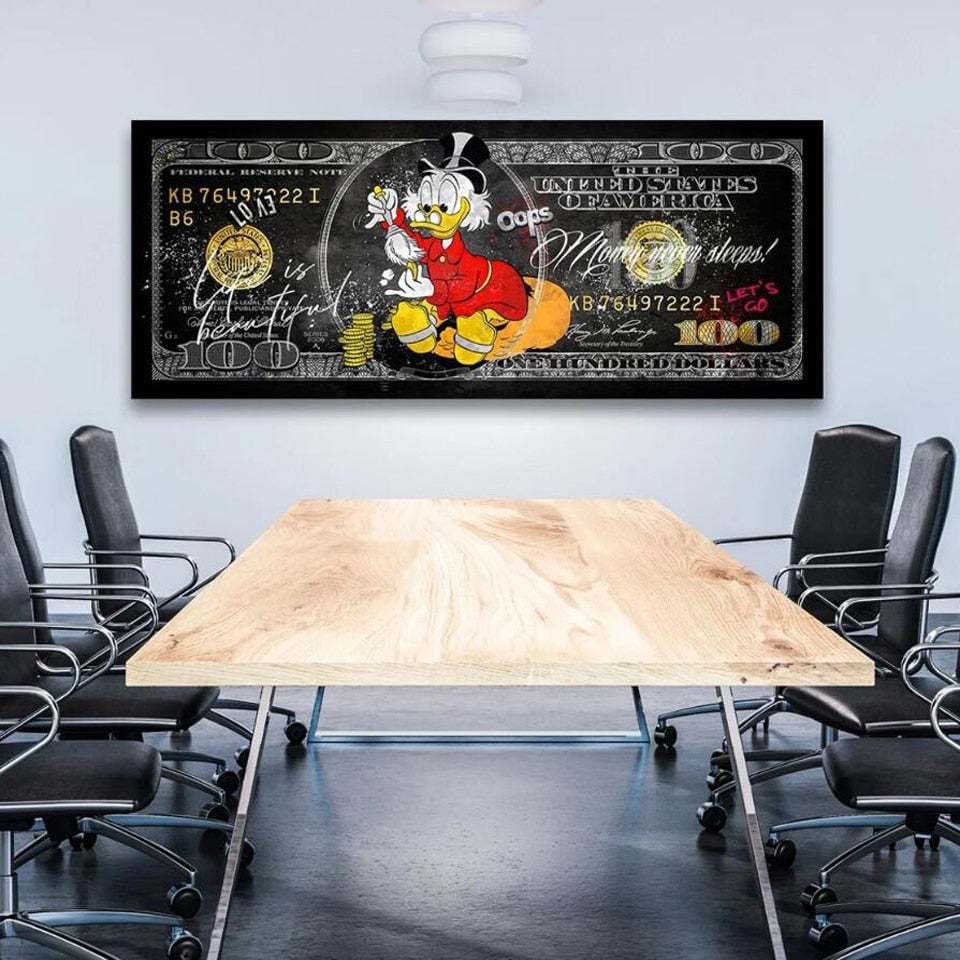 Disney Scrooge McDuck Dollar Donald Duck Canvas Wall Art Poster-GraffitiWallArt