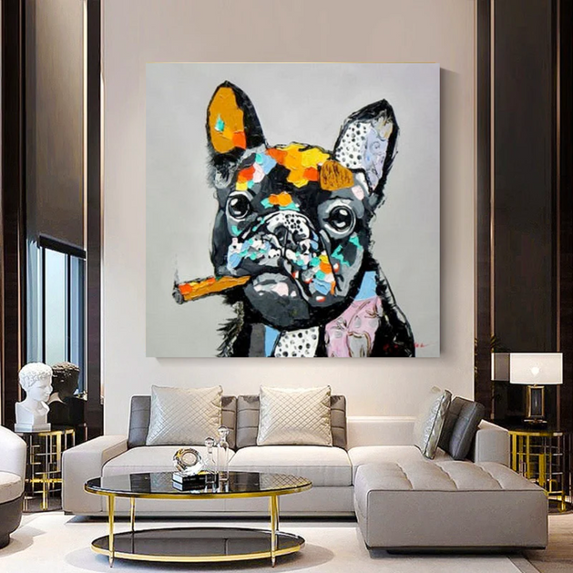 Dog Cheers Smoking Bulldog Canvas Wall Art-GraffitiWallArt