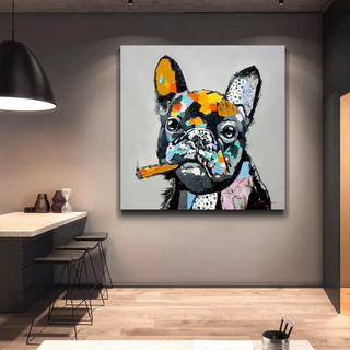 Dog Cheers Smoking Bulldog Canvas Wall Art-GraffitiWallArt