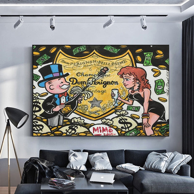Dom Perignon: Mr Monopoly Canvas Wall Art-GraffitiWallArt
