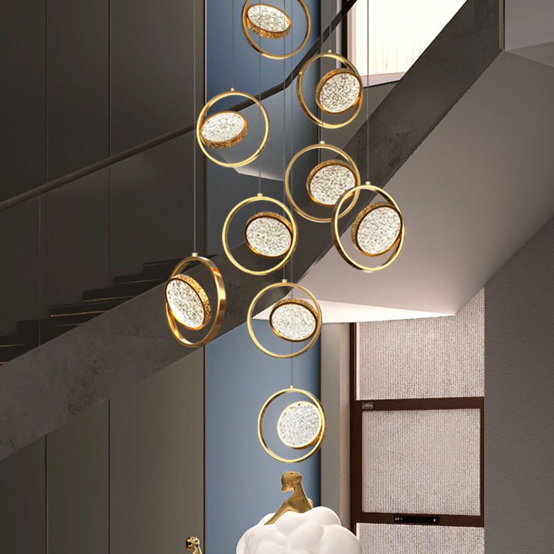 Double Rings Staircase Chandelier: Luxury Lighting Fixture-GraffitiWallArt