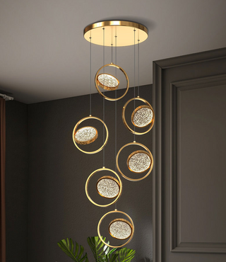 Double Rings Staircase Chandelier: Luxury Lighting Fixture-GraffitiWallArt