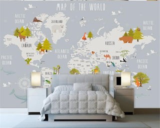 Dreamland Nursery Grey and White World Map Wallpaper-GraffitiWallArt