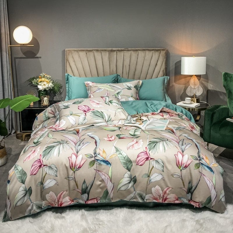 Egyptian Cotton Vibrant Flower Tree Leaves Print Bedding Set-GraffitiWallArt