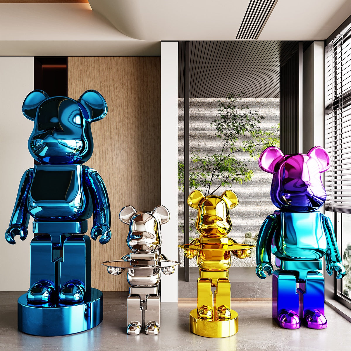 Electroplating Multicolour Bearbrick Statue Large Ornaments Statues GraffitiWallArt