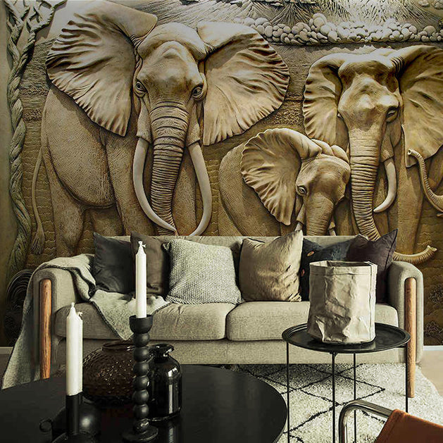 Elephants Engraved Wallpaper - Impressive Designs & Quality-GraffitiWallArt