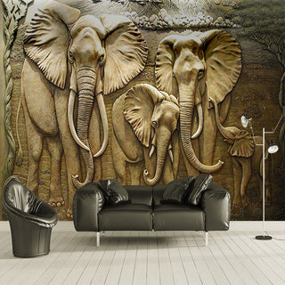 Elephants Engraved Wallpaper - Impressive Designs & Quality-GraffitiWallArt