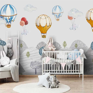 Elephants Hanging from Air Balloons: Kids Nursery Wallpaper-GraffitiWallArt