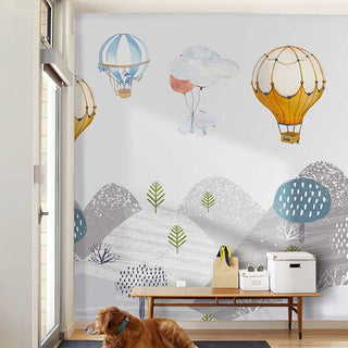 Elephants Hanging from Air Balloons: Kids Nursery Wallpaper-GraffitiWallArt