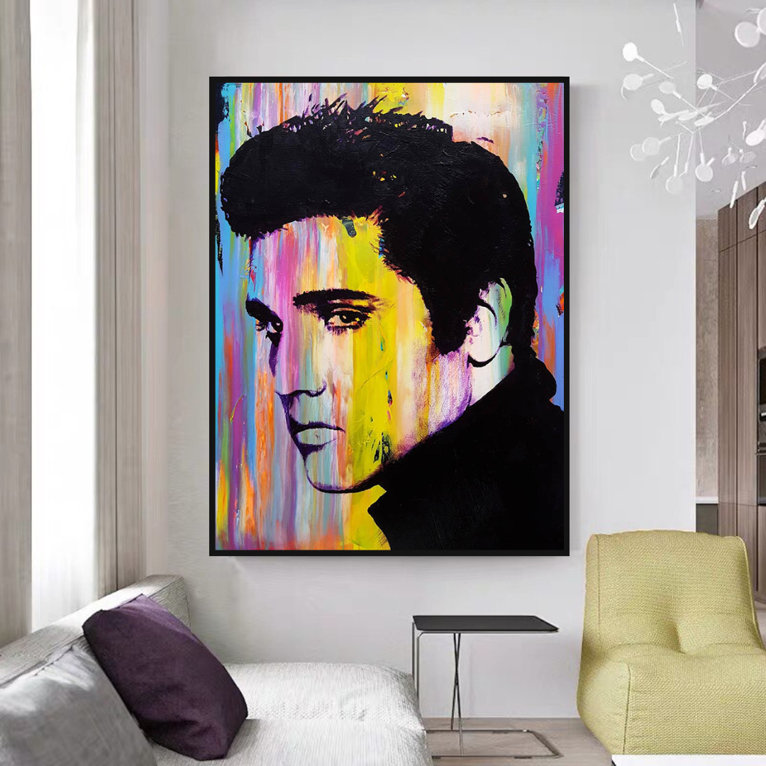 Elvis Presley Singer Portrait Canvas Painting Abstract Magazine Wall Art-GraffitiWallArt