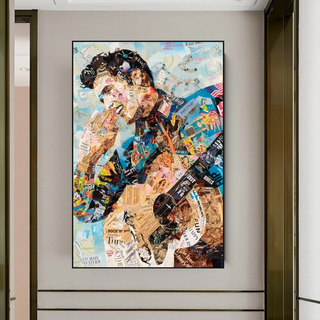 Elvis Presley Singer Portrait Canvas Painting Abstract Magazine Wall Art-GraffitiWallArt