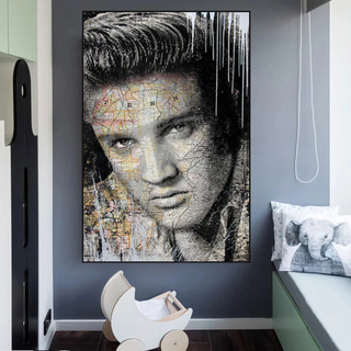 Elvis Presley Singer Portrait Canvas Painting Abstract Magazine Wall Art-GraffitiWallArt