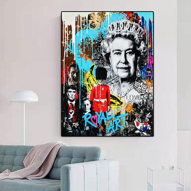 England Queen Elizabeth Canvas Wall Art-GraffitiWallArt