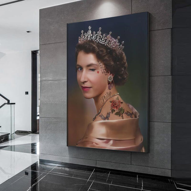 England Queen Wink Canvas Wall Art-GraffitiWallArt