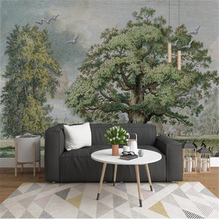 Evergreen Bliss: Bright and Vibrant Tree Scenery Wallpaper-GraffitiWallArt