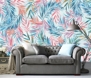 Exotic Watercolour Design Leaves Wallpaper Mural-GraffitiWallArt