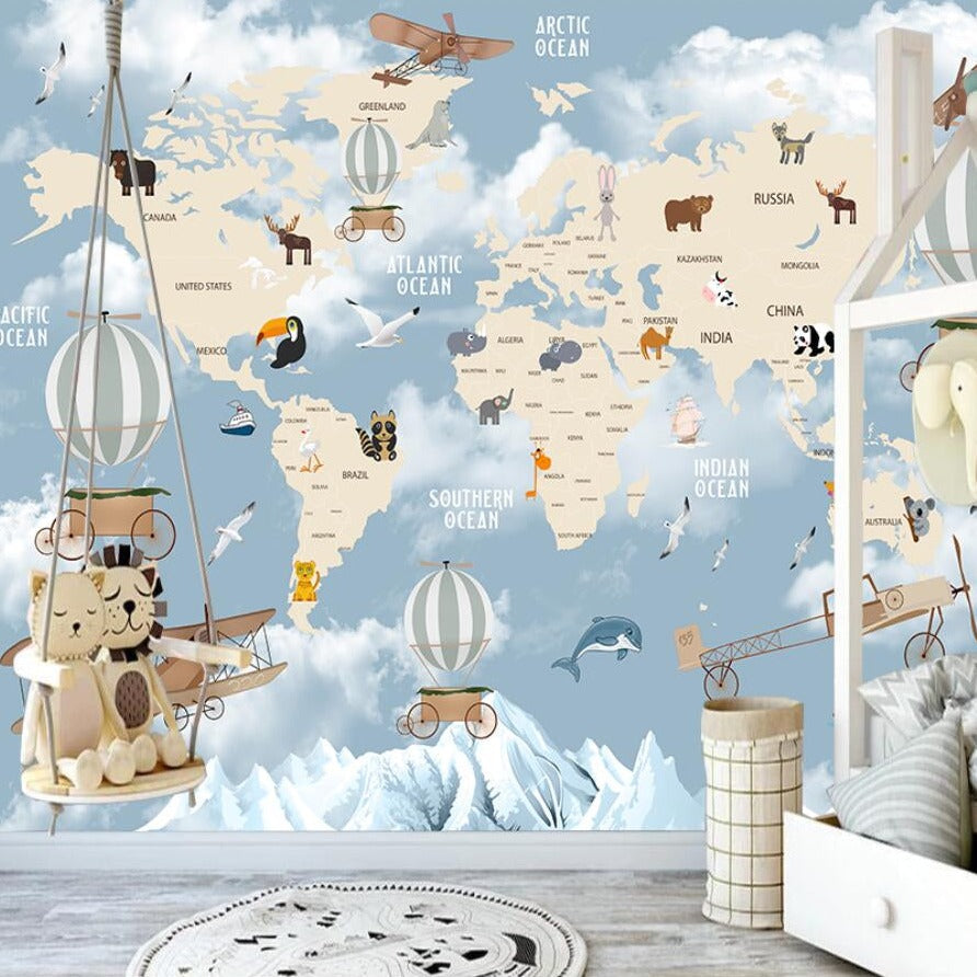 Explorers' World Map Peel and Stick Wallpaper-GraffitiWallArt