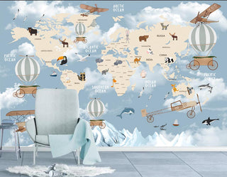 Explorers' World Map Peel and Stick Wallpaper-GraffitiWallArt