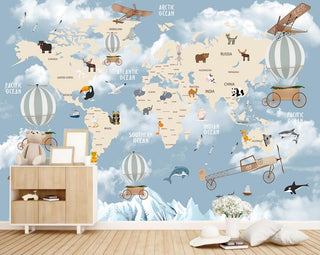 Explorers' World Map Peel and Stick Wallpaper-GraffitiWallArt