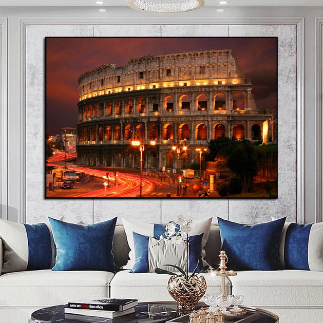 Famous Building Poster Rome Colosseum Canvas Wall Art-GraffitiWallArt