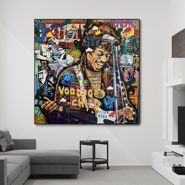 Famous Rock Star Voodoo Child Canvas Wall Art-GraffitiWallArt