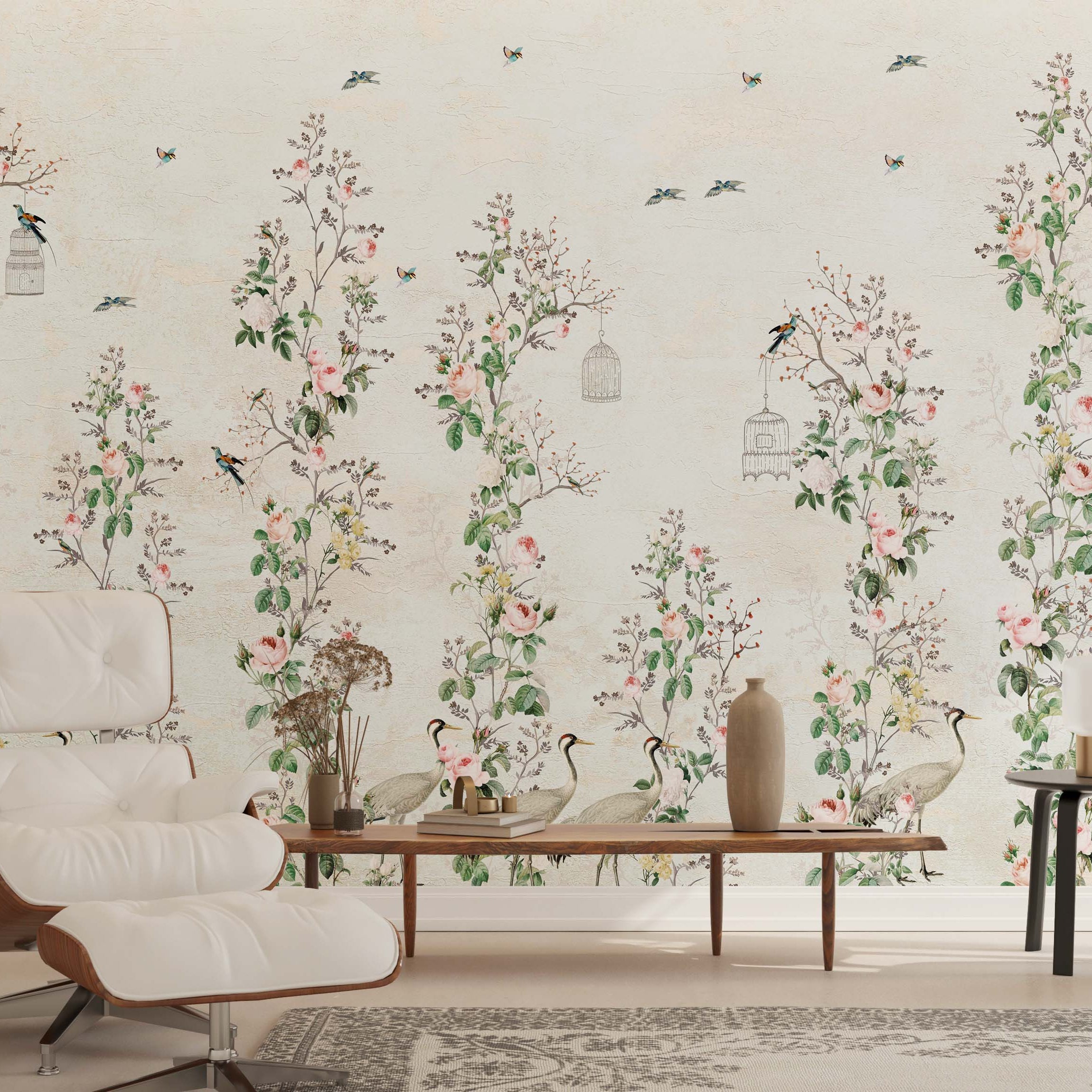 Floral Birds Wallpaper Mural: Stunning Wall Décor-GraffitiWallArt