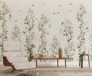 Floral Birds Wallpaper Mural: Stunning Wall Décor-GraffitiWallArt