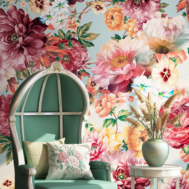 Floral Blossom Haven Wallpaper Mural-GraffitiWallArt