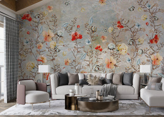 Floral Elegance: Living Room Wallpaper Mural-GraffitiWallArt