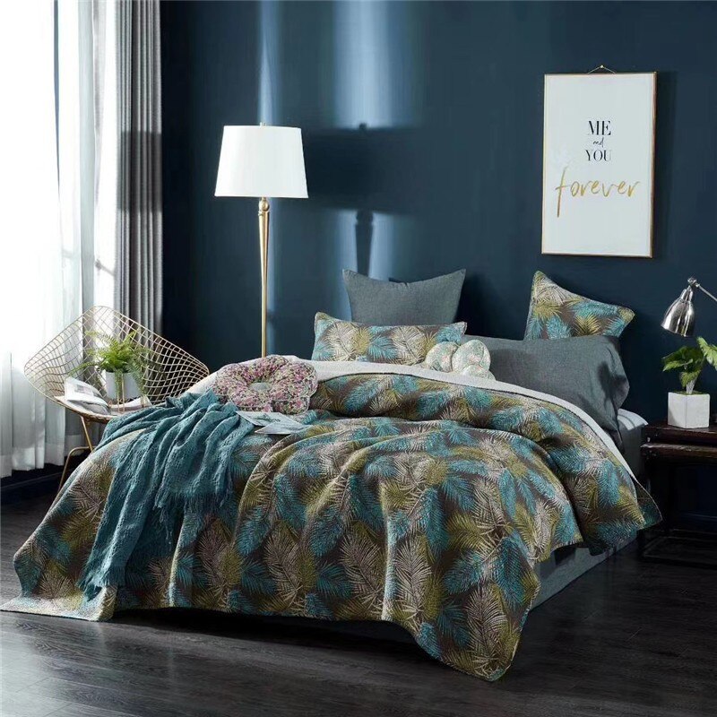 Floral leaves Pattern Reversible Bedding Set-GraffitiWallArt