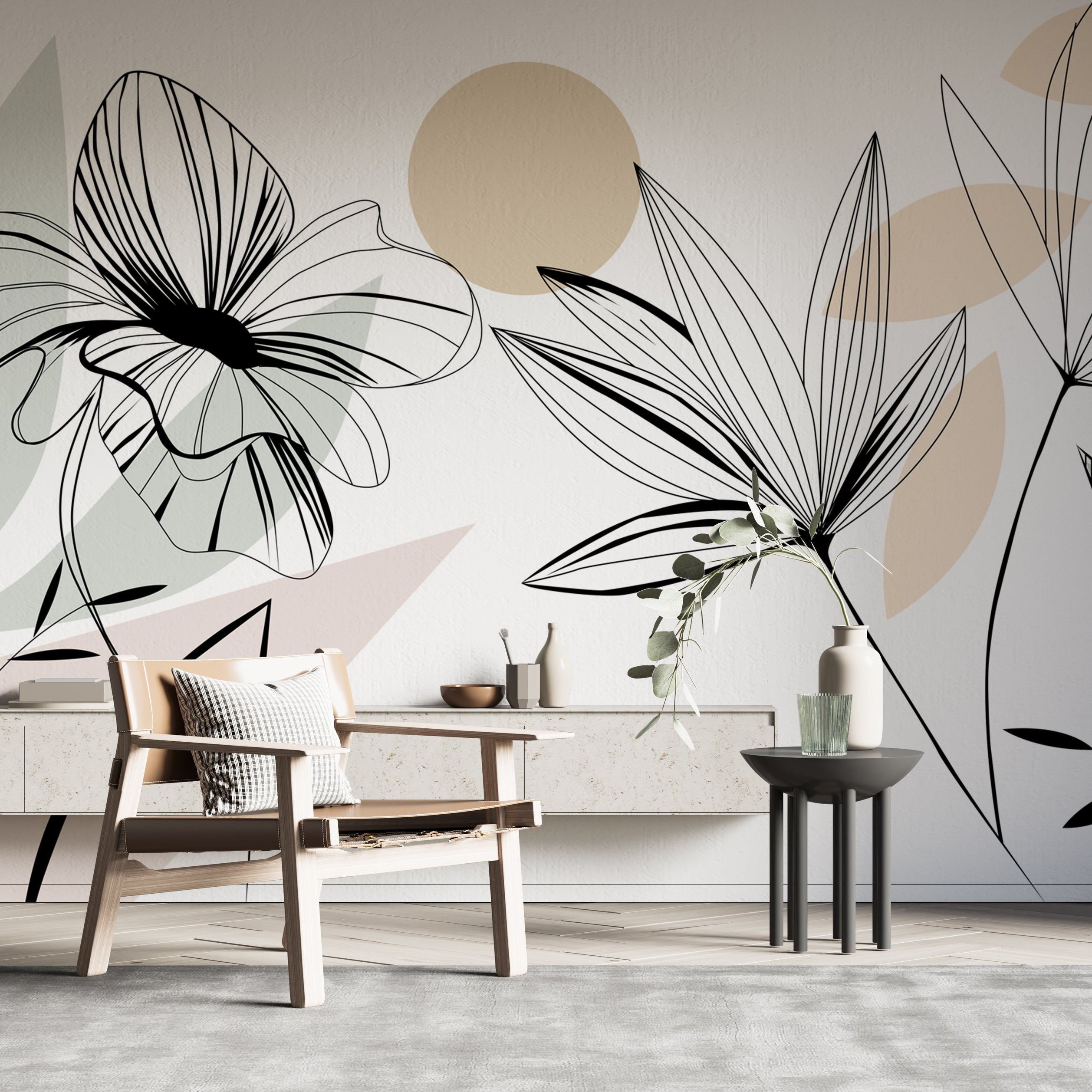 Floral Lines Wallpaper Mural - Enhance your Space-GraffitiWallArt