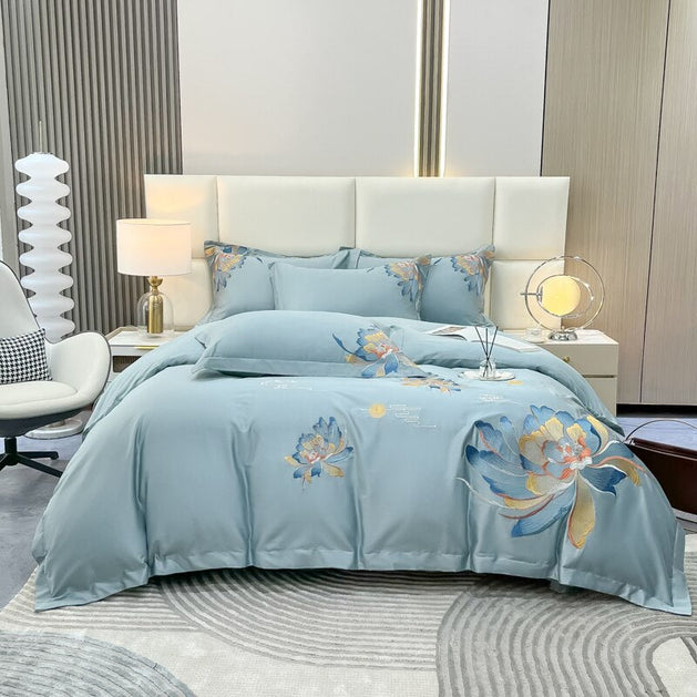 Flowers Embroidery Bedding Set – Exquisite and Elegant-GraffitiWallArt
