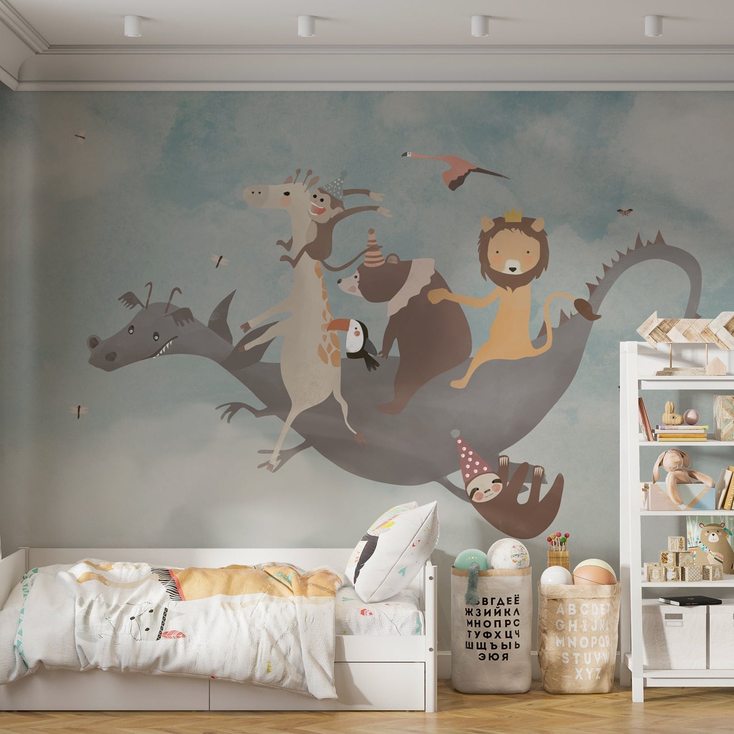 Fly Away Dino - Kids Room Wallpaper Mural-GraffitiWallArt
