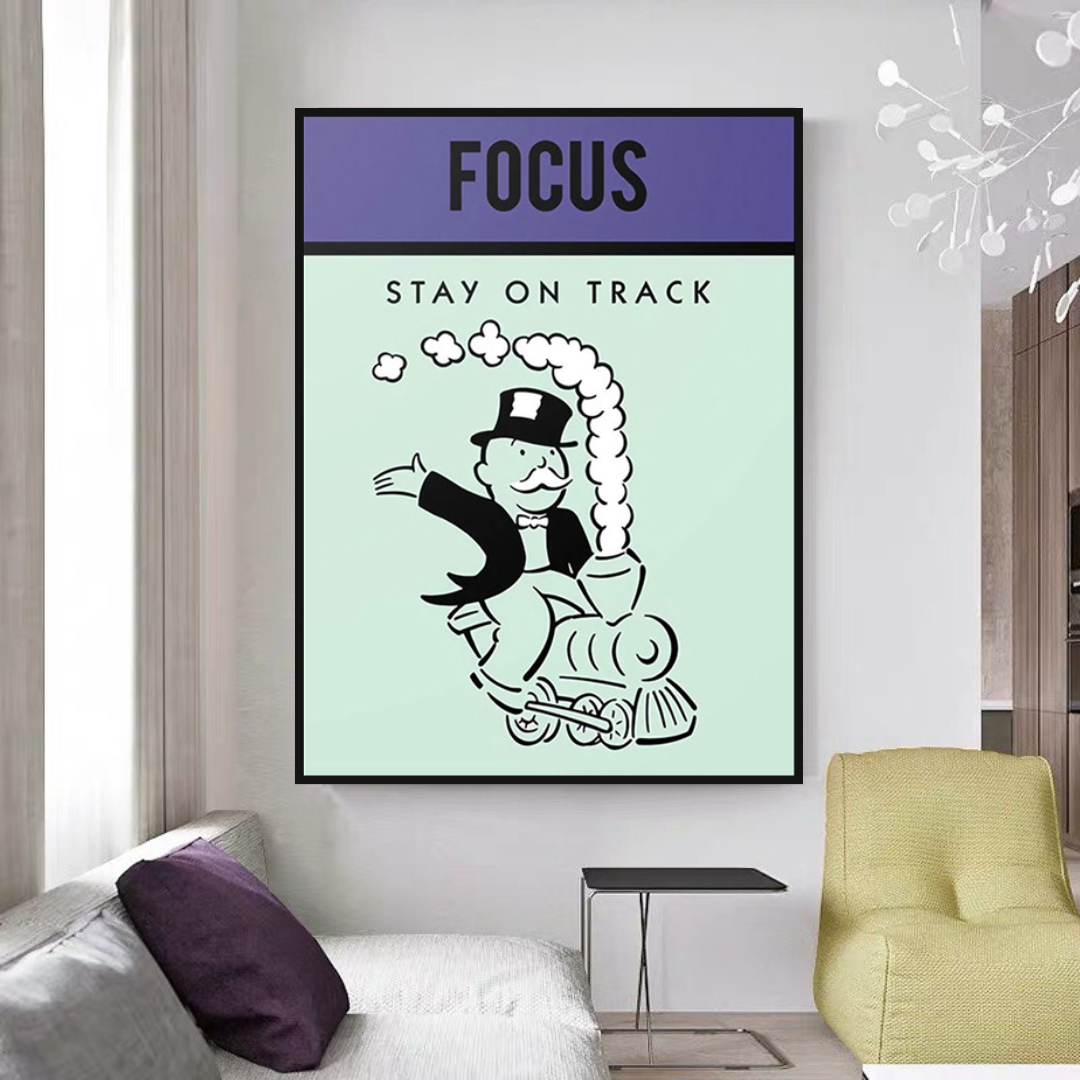 Focus Stay on Track: Monopoly Canvas Wall Art-GraffitiWallArt