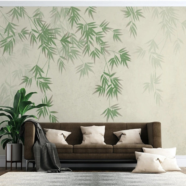 Foggy Green Leaf Wallpaper for Home Wall Decor-GraffitiWallArt