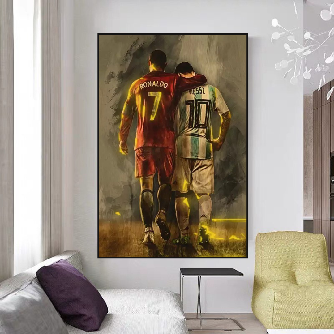 Football Stars Ronaldo and Messi Canvas Wall Art-GraffitiWallArt