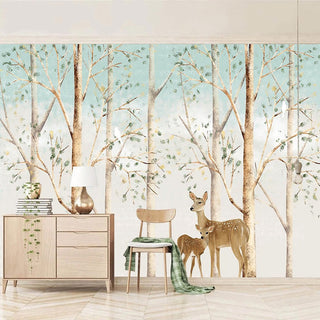 Forest Friends: Kids Room Deers in Forest Wallpaper-GraffitiWallArt