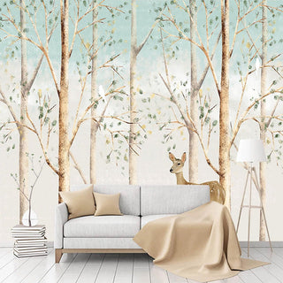 Forest Friends: Kids Room Deers in Forest Wallpaper-GraffitiWallArt