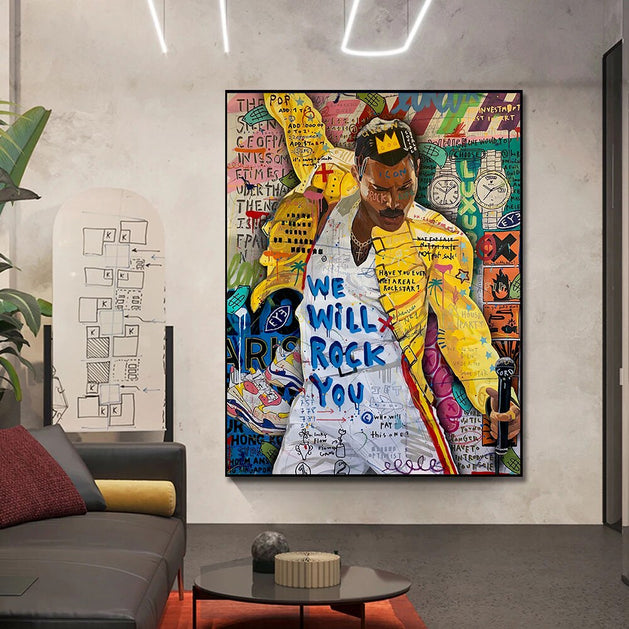 Freddie Mecury Singer Hip Hop Canvas Wall Art-GraffitiWallArt