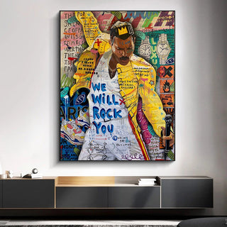 Freddie Mecury Singer Hip Hop Canvas Wall Art-GraffitiWallArt