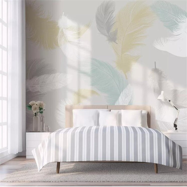 Fresh Colored Feathers Wallpaper for Home Wall Decor-GraffitiWallArt