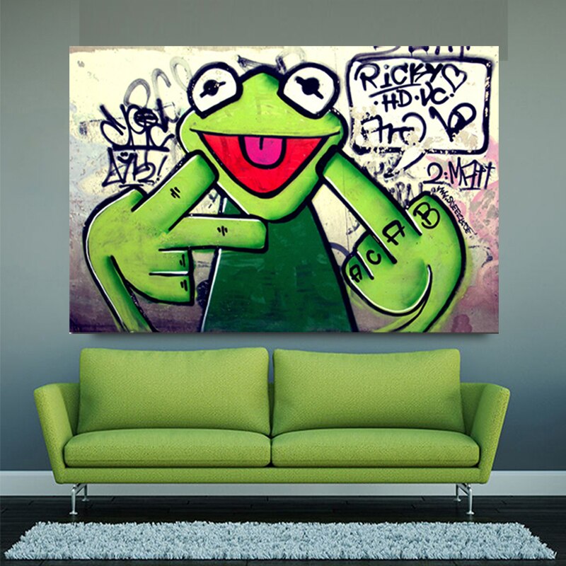 Frog Kermit Finger Canvas Wall Art-GraffitiWallArt